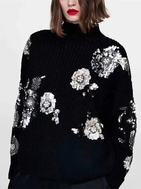 FATE Long Sleeved Black Mocked Neck w/Sequins NWT!